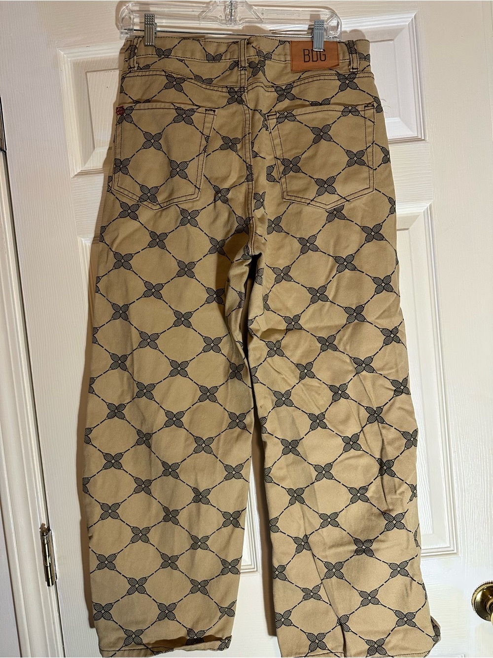 BDG Tan Wide-Leg Jeans with Black tennis bracket Geometric Print - Picture 2 of 4